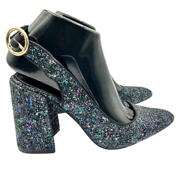 Shelly's London‎ Women's Chester Slingback Glitter Block Heel Pumps Size 6.5 - Picture 2 of 15